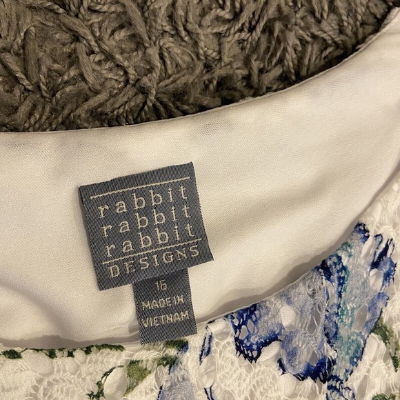 Rabbit Rabbit Rabbit Design 3/4 Bell Sleeve Floral Lace Fit &Flare Dress 16 NWOT - Picture 6 of 11